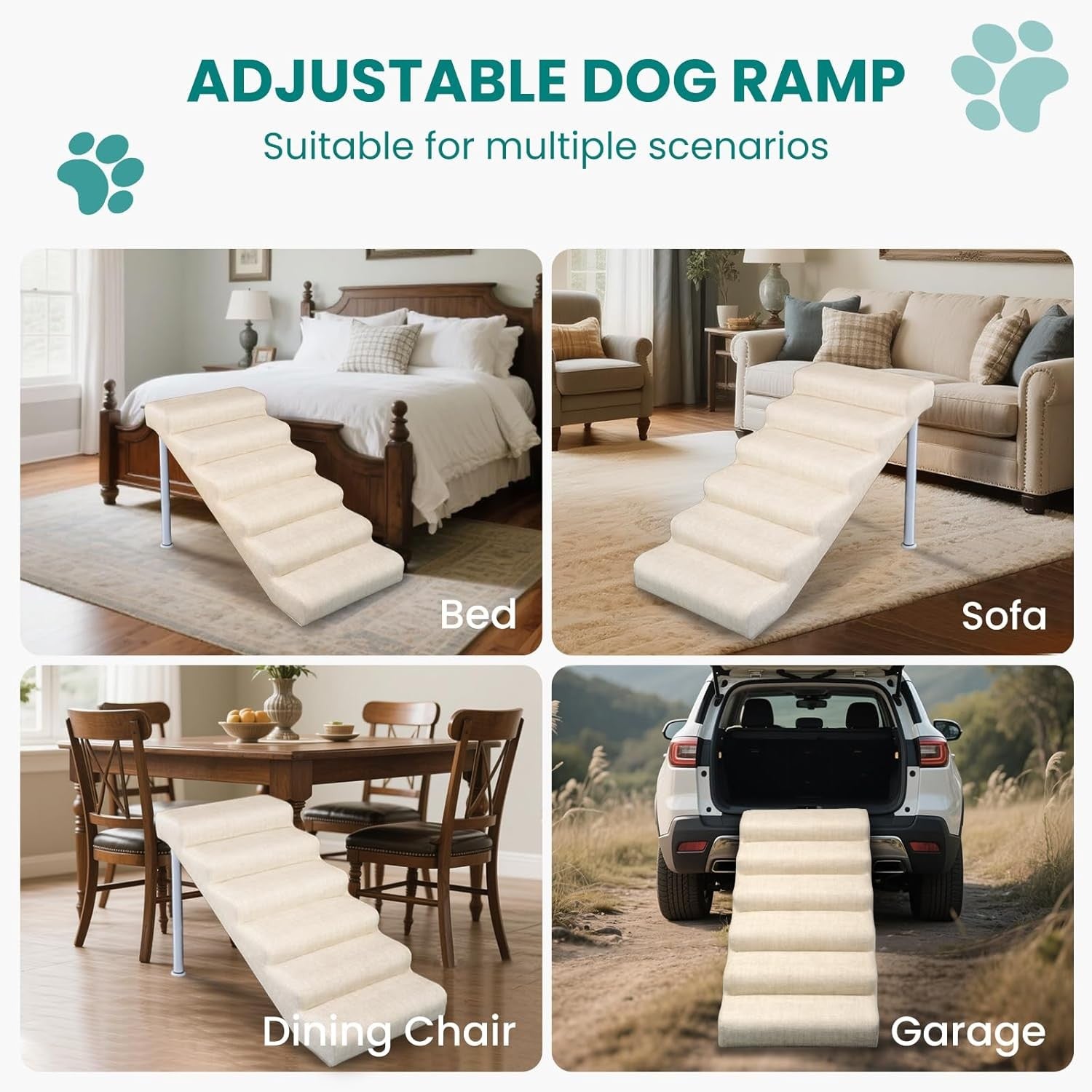 XL Adjustable Dog Stairs Multi-Level Ramp Pet Steps Bed Sofa