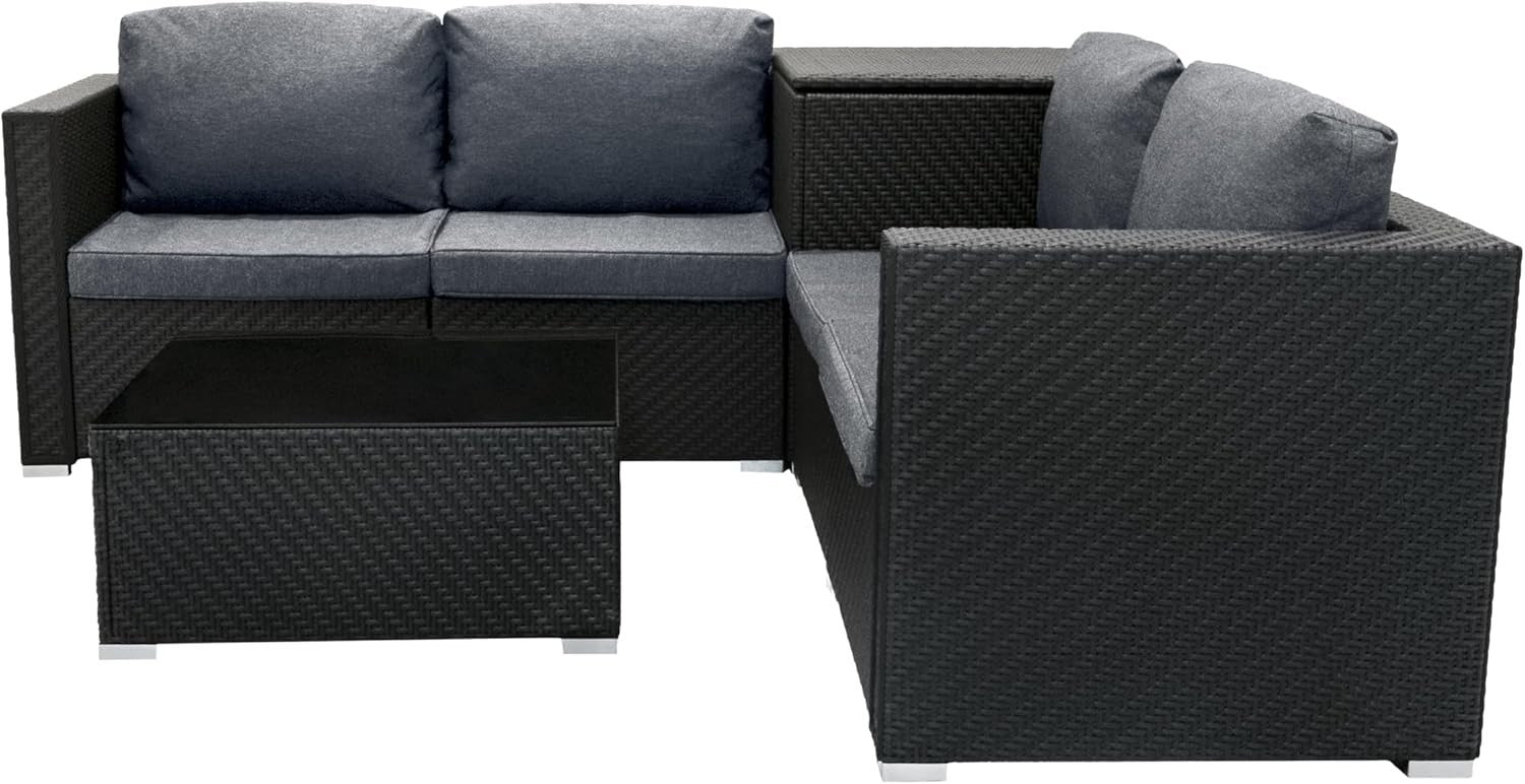 Rattan Garden Furniture Set 6PC Black Sofa Table 700L+250L Storage Cover