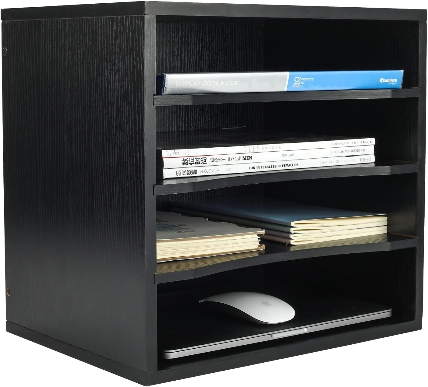 4-Tier Black Desk Paper Tray Organizer for Files, Letters & Documents