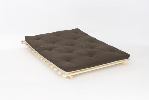Small Double Wooden Futon Sofa Bed 4ft Tufted Wool Mattress Beige