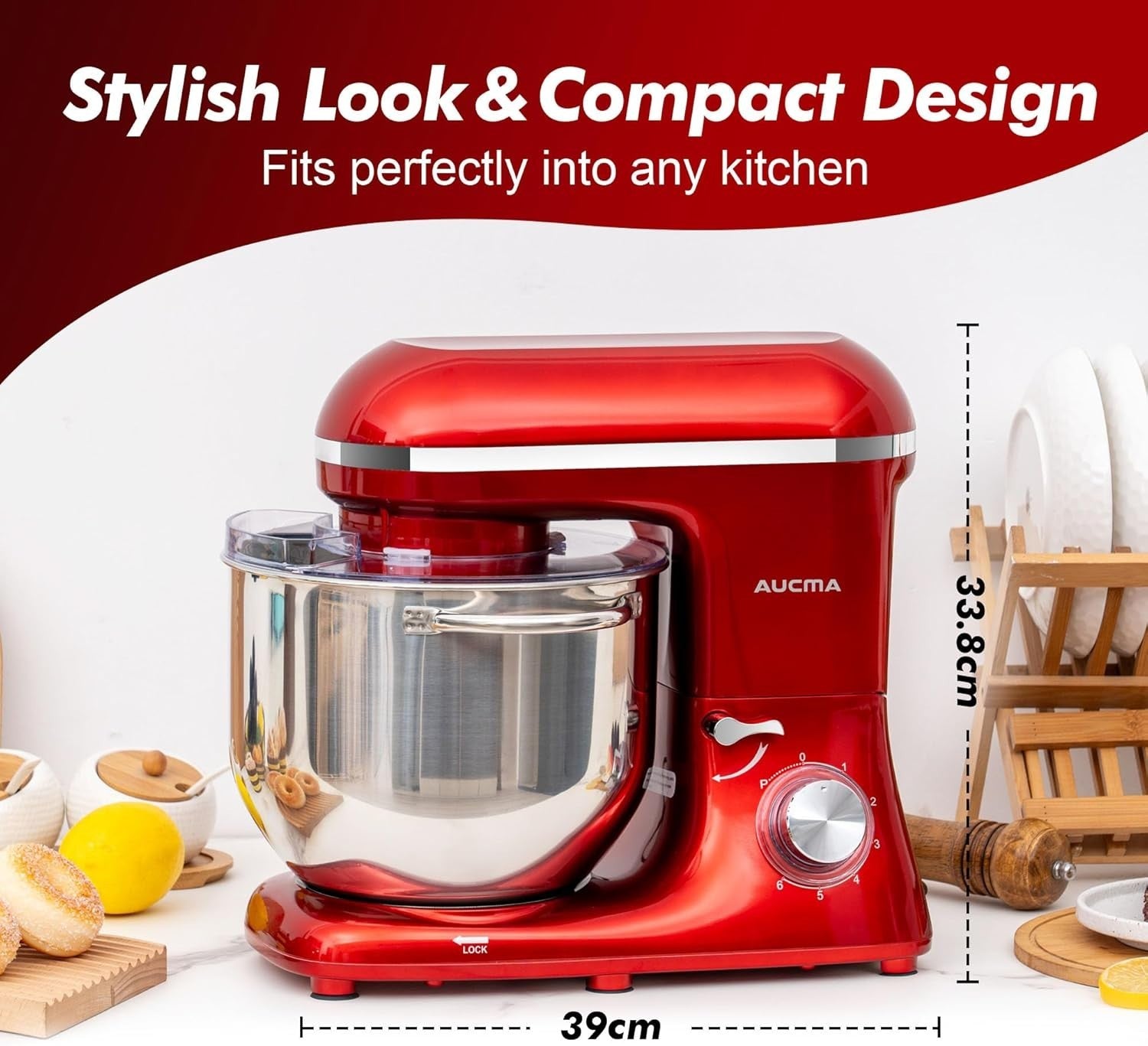 7.5L Large Capacity Stand Mixer 1400W 6 Speeds Stainless Steel Bowl & Hook