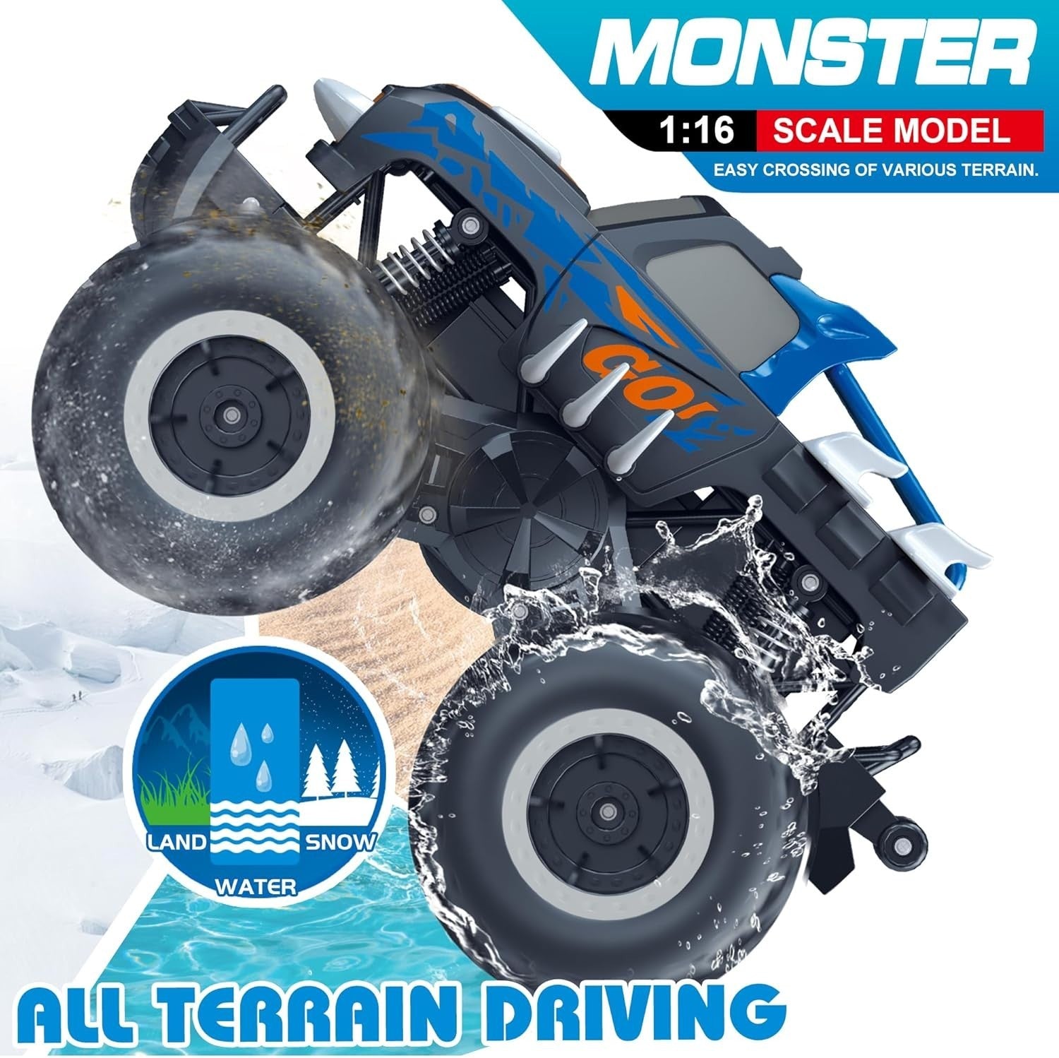1:16 RC Monster Truck 4WD Amphibious Waterproof Car Off-Road Pickup Toy 6–12