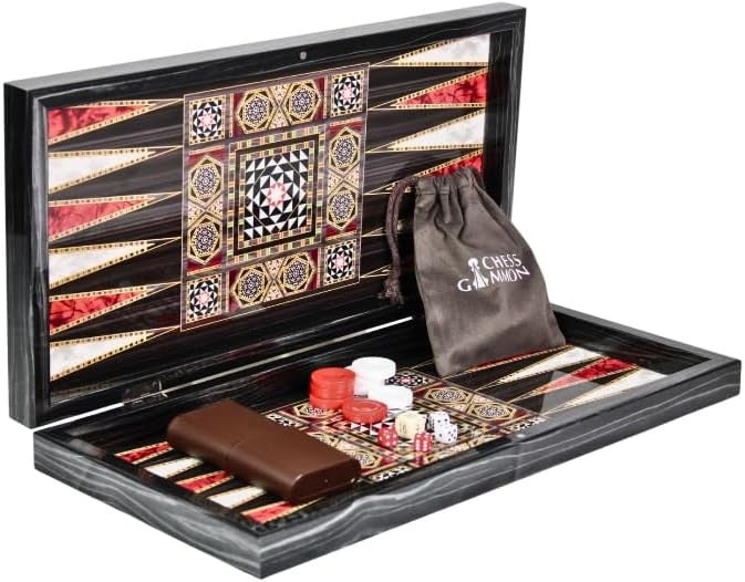 Luxury Backgammon Set 20 Inch Wooden Mother of Pearl Design Folding Board