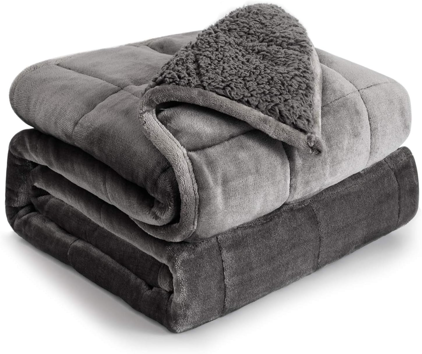 Weighted Blanket 17lb Sherpa Flannel Cozy Sleep Aid 60x80 Grey Queen
