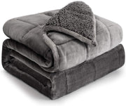 Weighted Blanket 17lb Sherpa Flannel Cozy Sleep Aid 60x80 Grey Queen