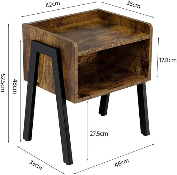 Rustic Brown Bedside Tables Set of 2 | Industrial Nightstands with Open Storage