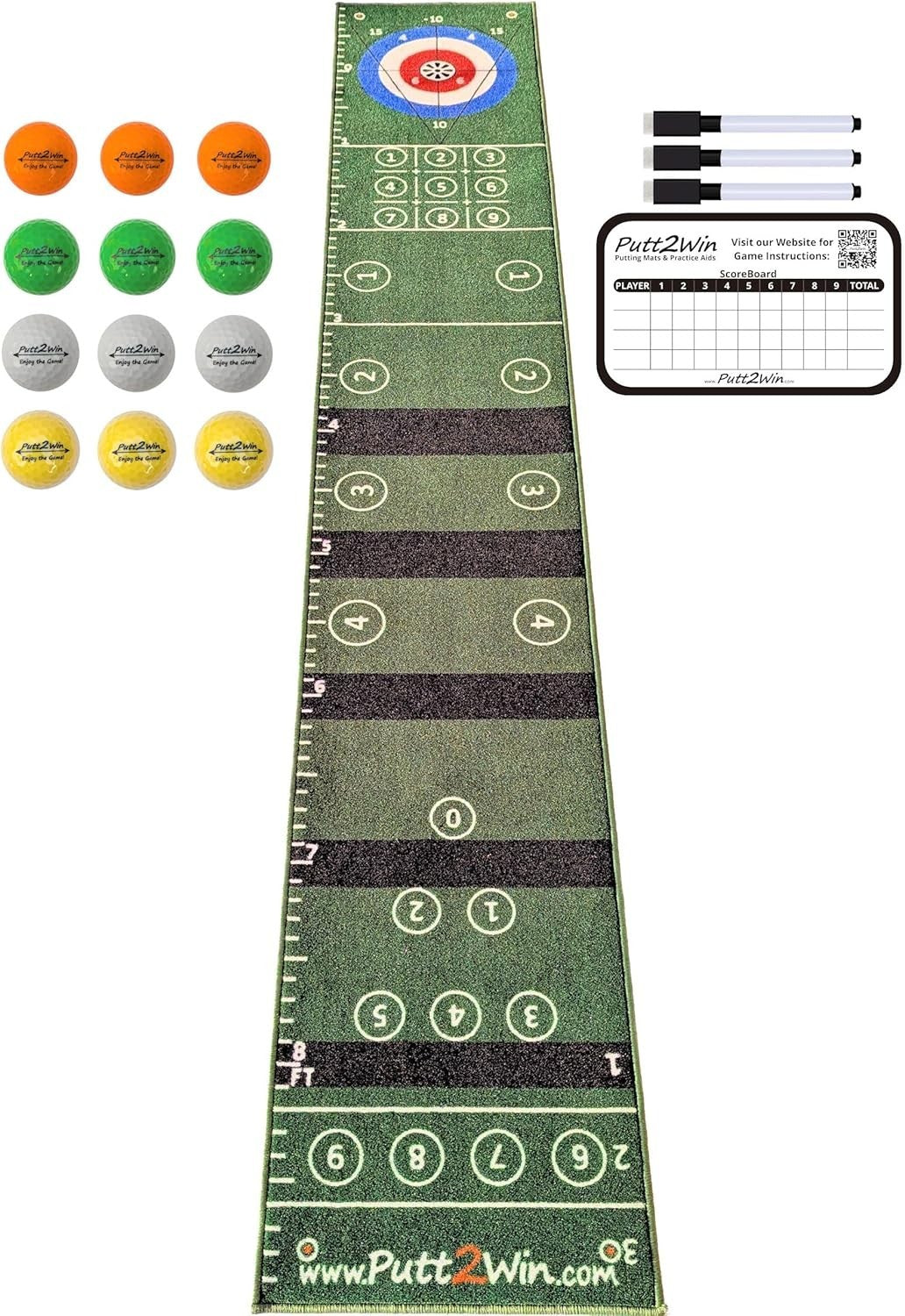 10ft Golf Putting Mat Indoor Practice Green Game Set w Balls Scoreboard