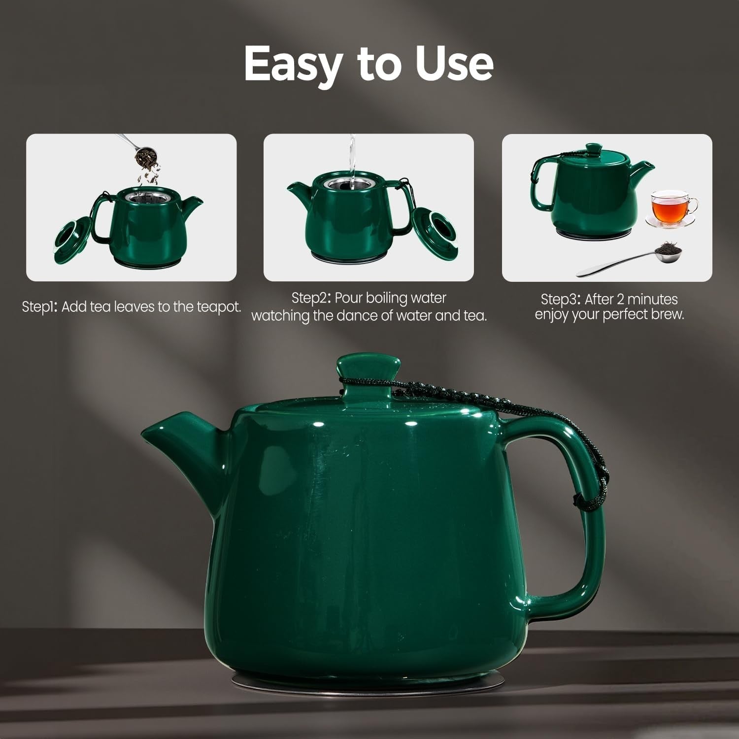 600ml Ceramic Teapot with Infuser Spoon & Coaster Loose Leaf Tea Pot