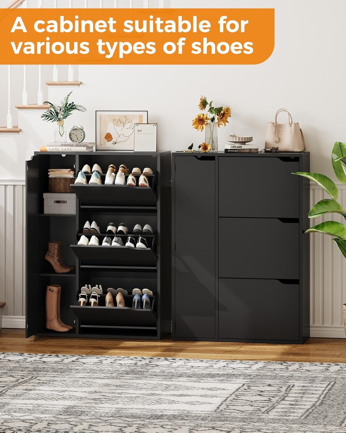 Modern 3-Door Flip Shoe Cabinet with Adjustable Shelves & Boot Storage