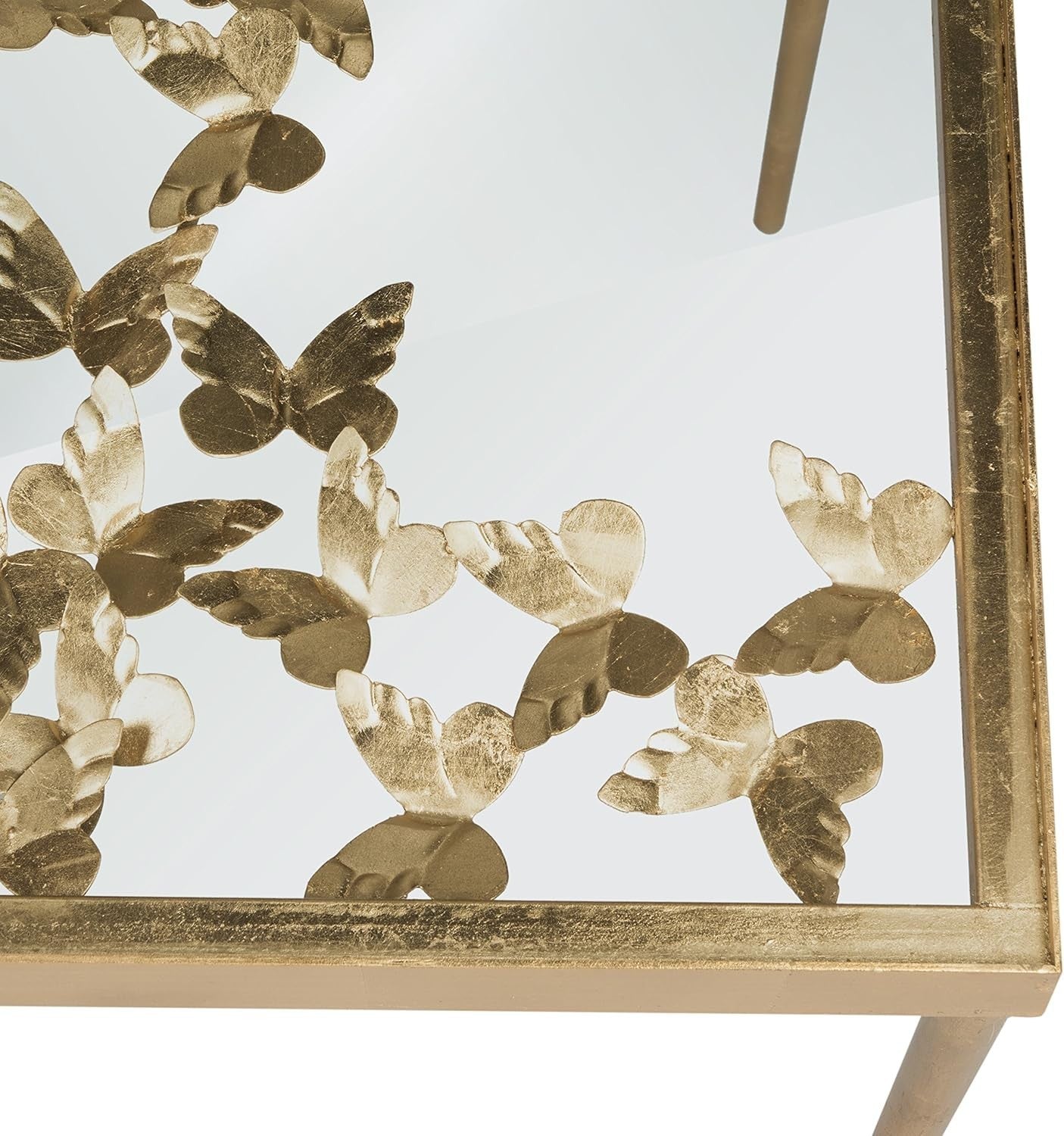 Glam Gold Leaf Writing Desk w/Clear Glass Top, Modern Iron Frame 120cm