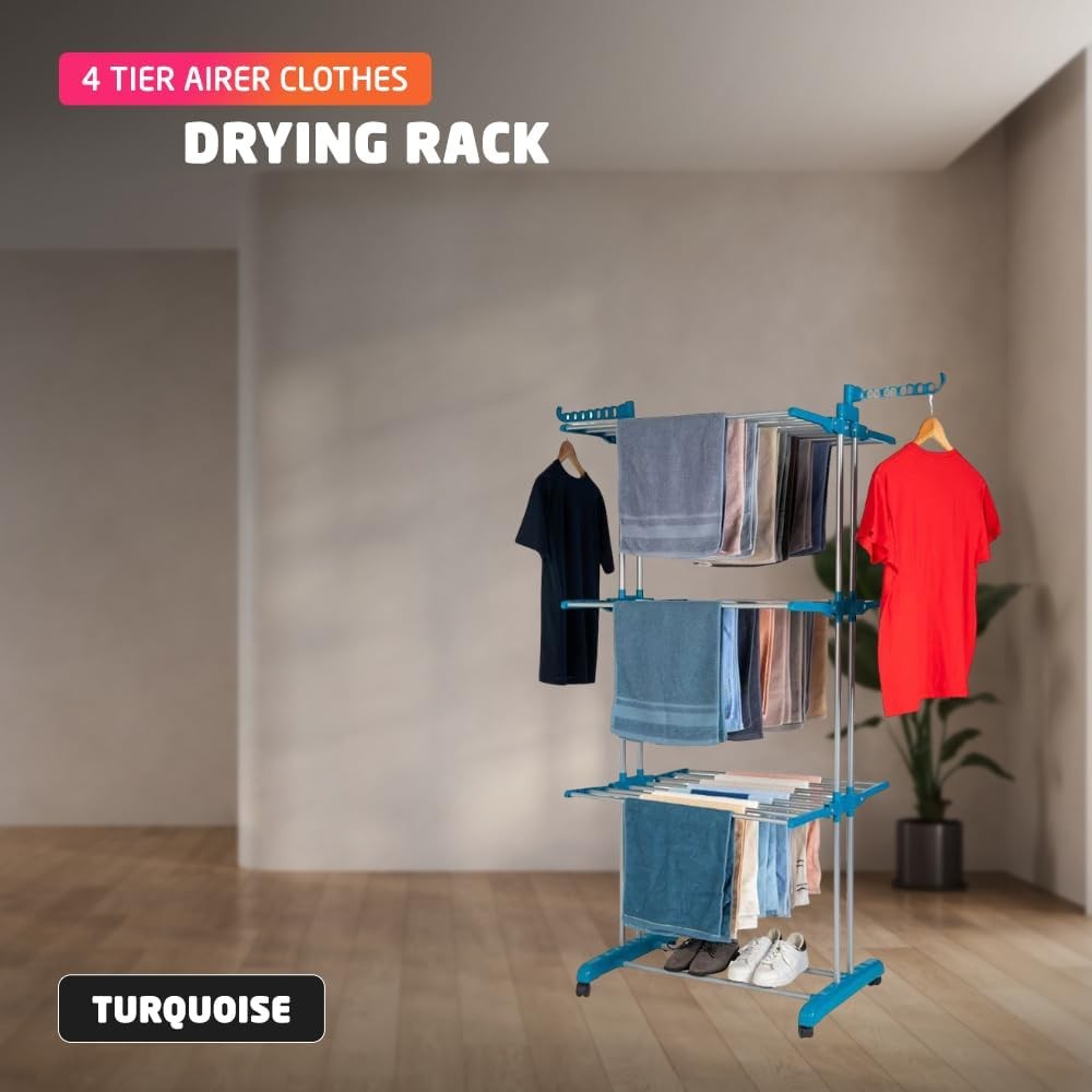 4 Tier Clothes Drying Rack Foldable Airer Large 15m Indoor Outdoor Laundry
