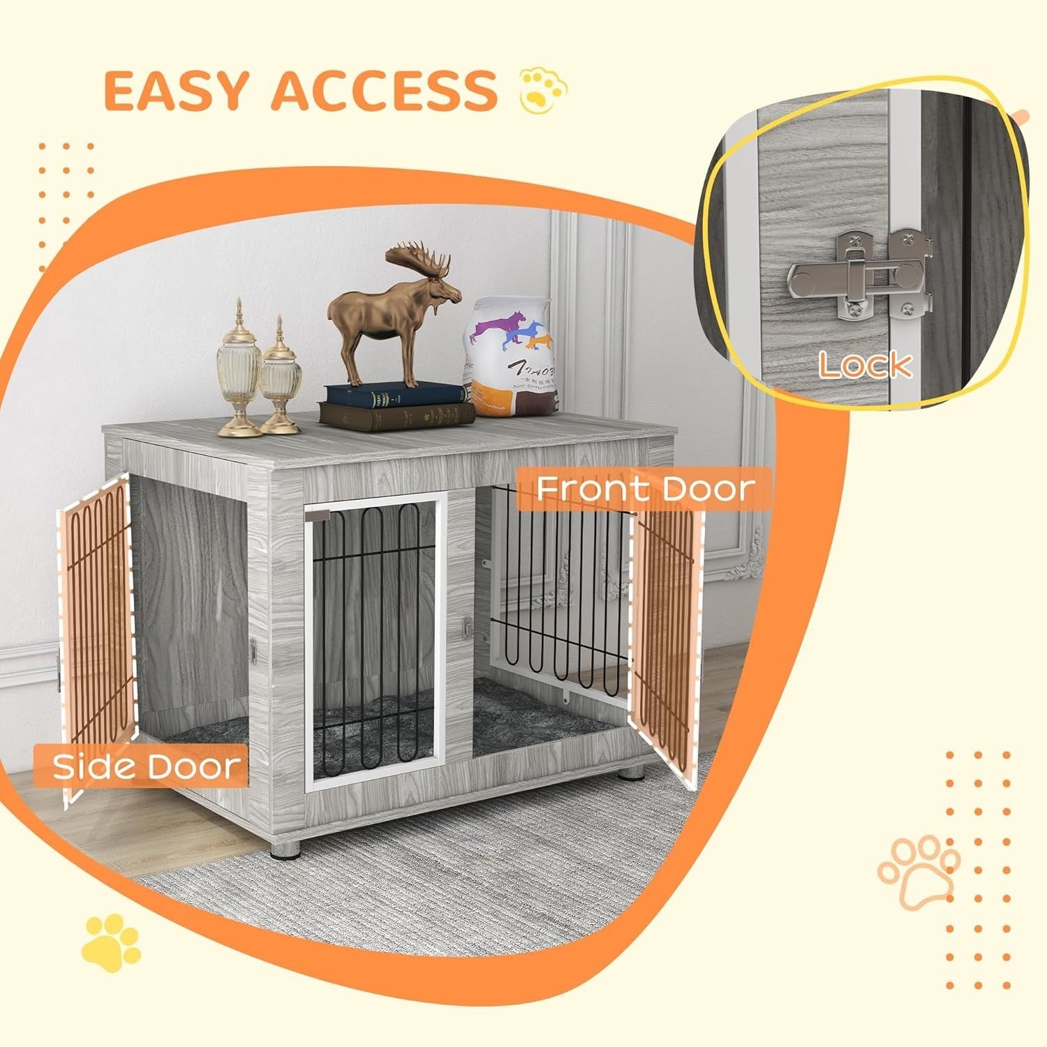 XL Indoor Dog Crate Furniture with Cushion | Large Dog Kennel & Side Table, 106c