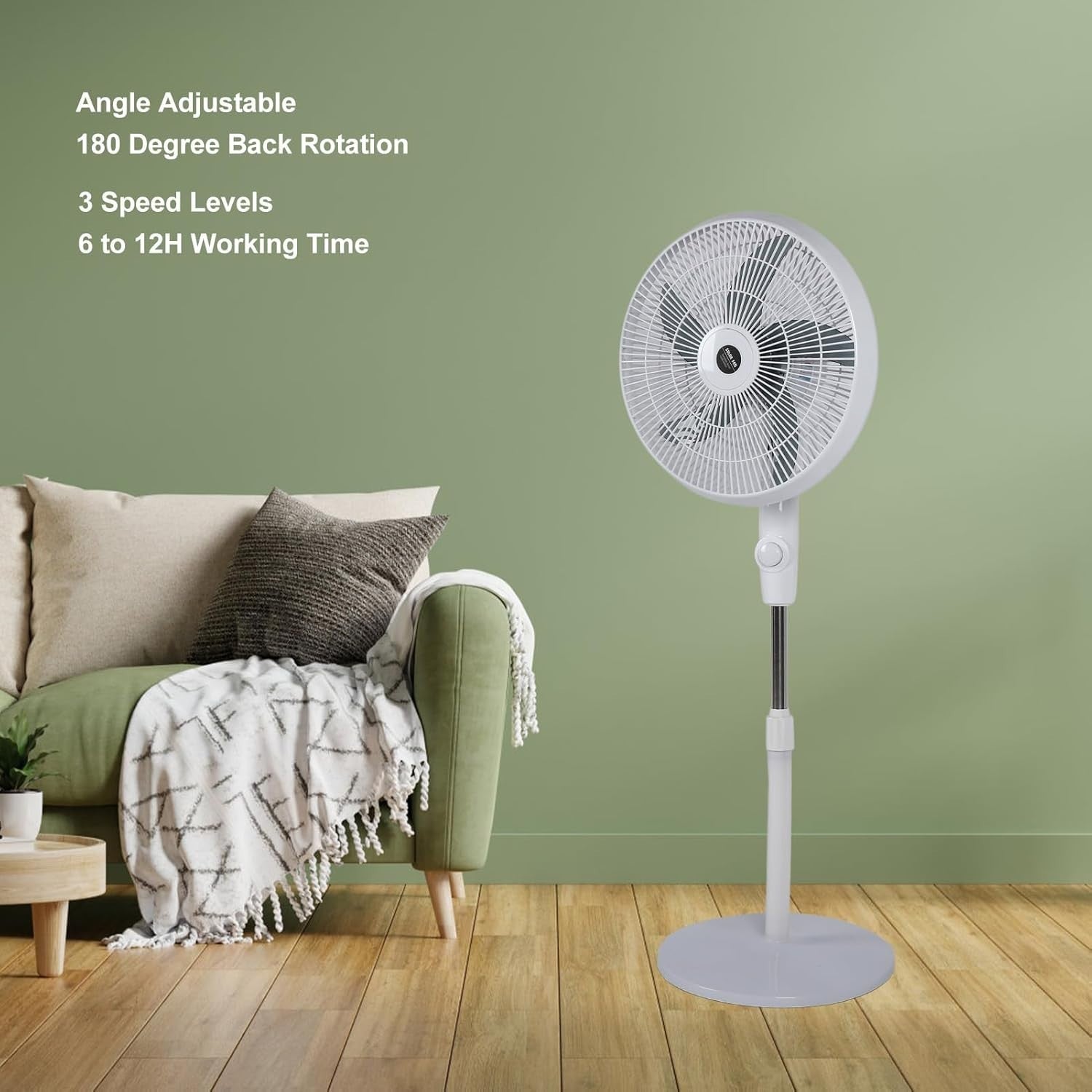 Portable Solar Standing Fan – Rechargeable 3Speed Quiet Pedestal Cooling Airflow
