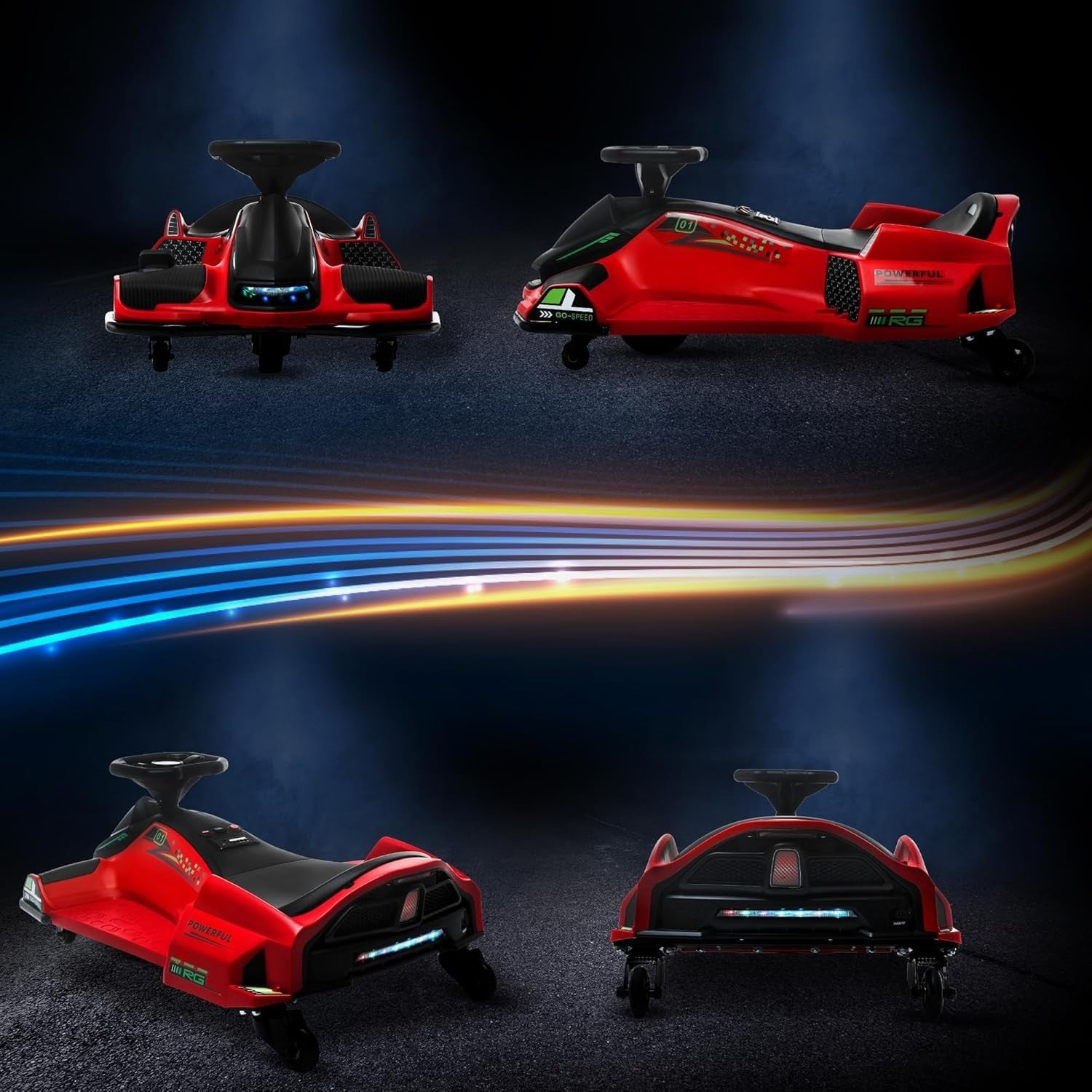 12V Electric Drift Go Kart Kids Ride On Car LED Lights Music 50kg Red