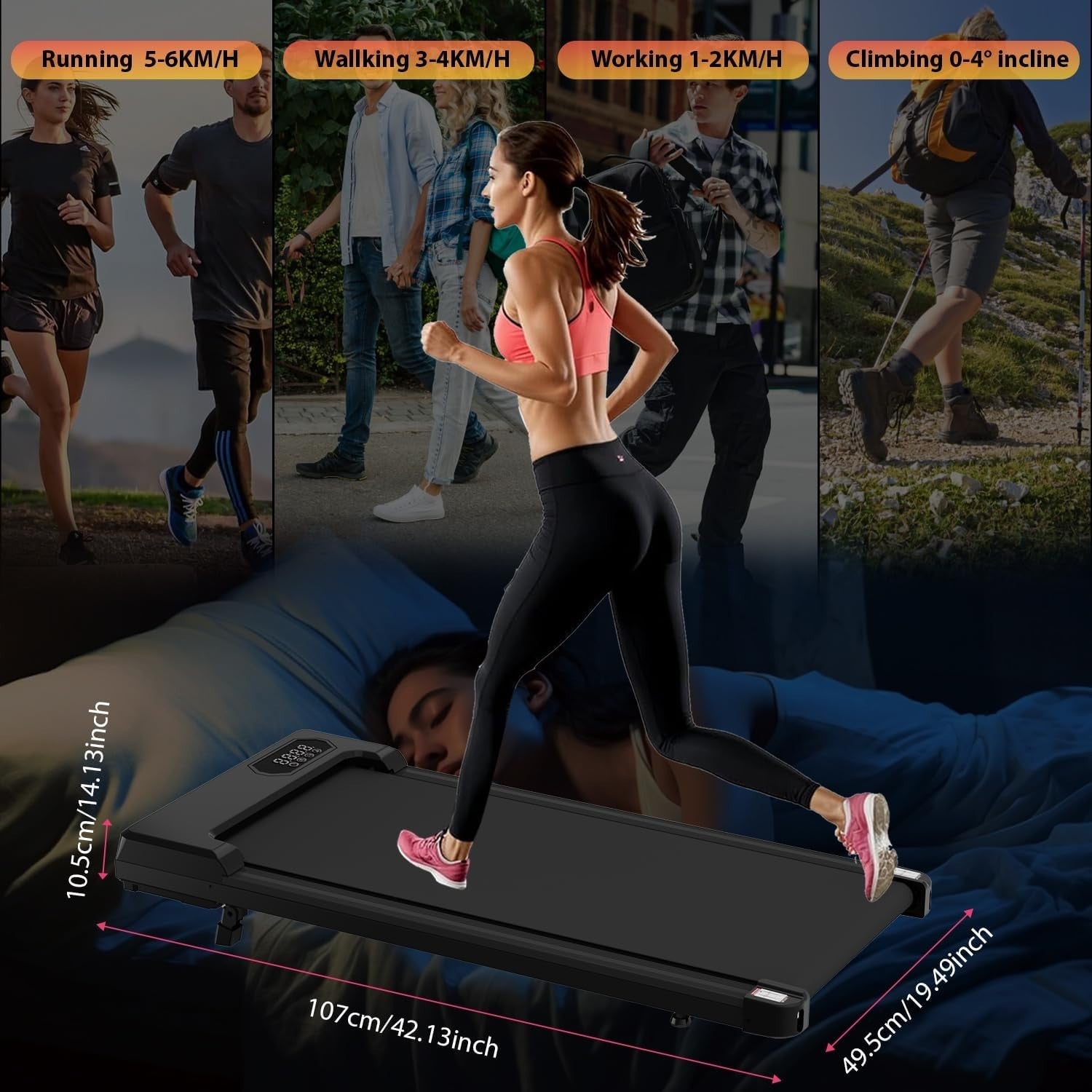 Portable Foldable Walking Treadmill 6km/h Incline LED Display Home Office
