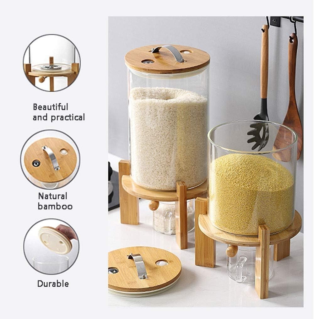 8L Glass Flour Cereal Container Airtight Rice Dispenser w Wooden Stand