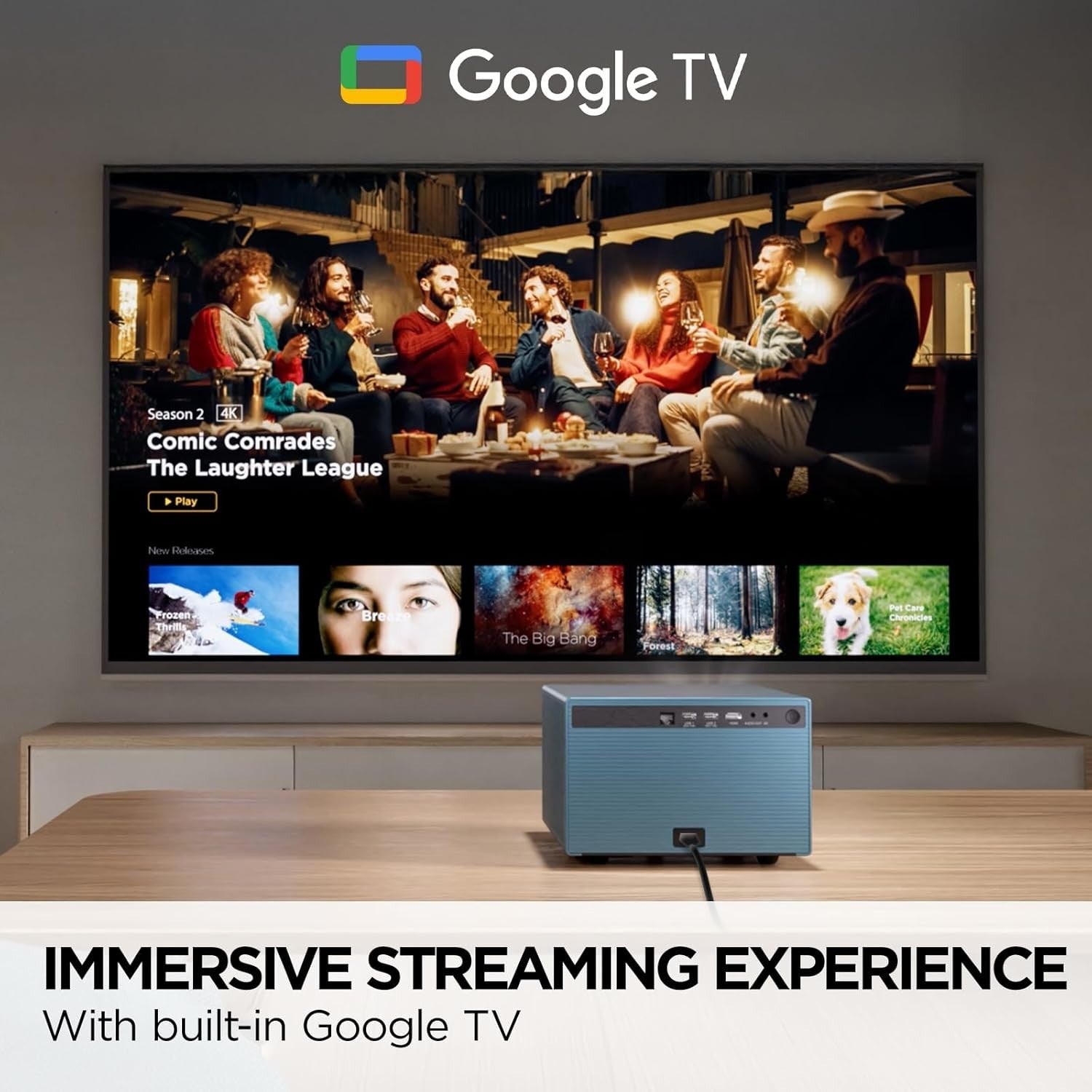 1080P Smart Projector Google TV Netflix WiFi Bluetooth 140" Auto Focus