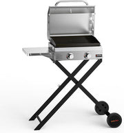 2-Burner Portable Gas BBQ Grill with Folding Stand & Side Table