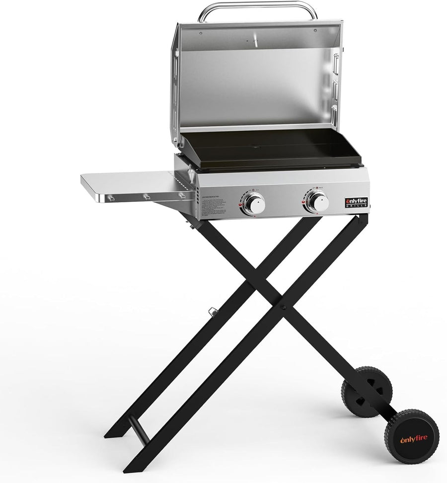2-Burner Portable Gas BBQ Grill with Folding Stand & Side Table