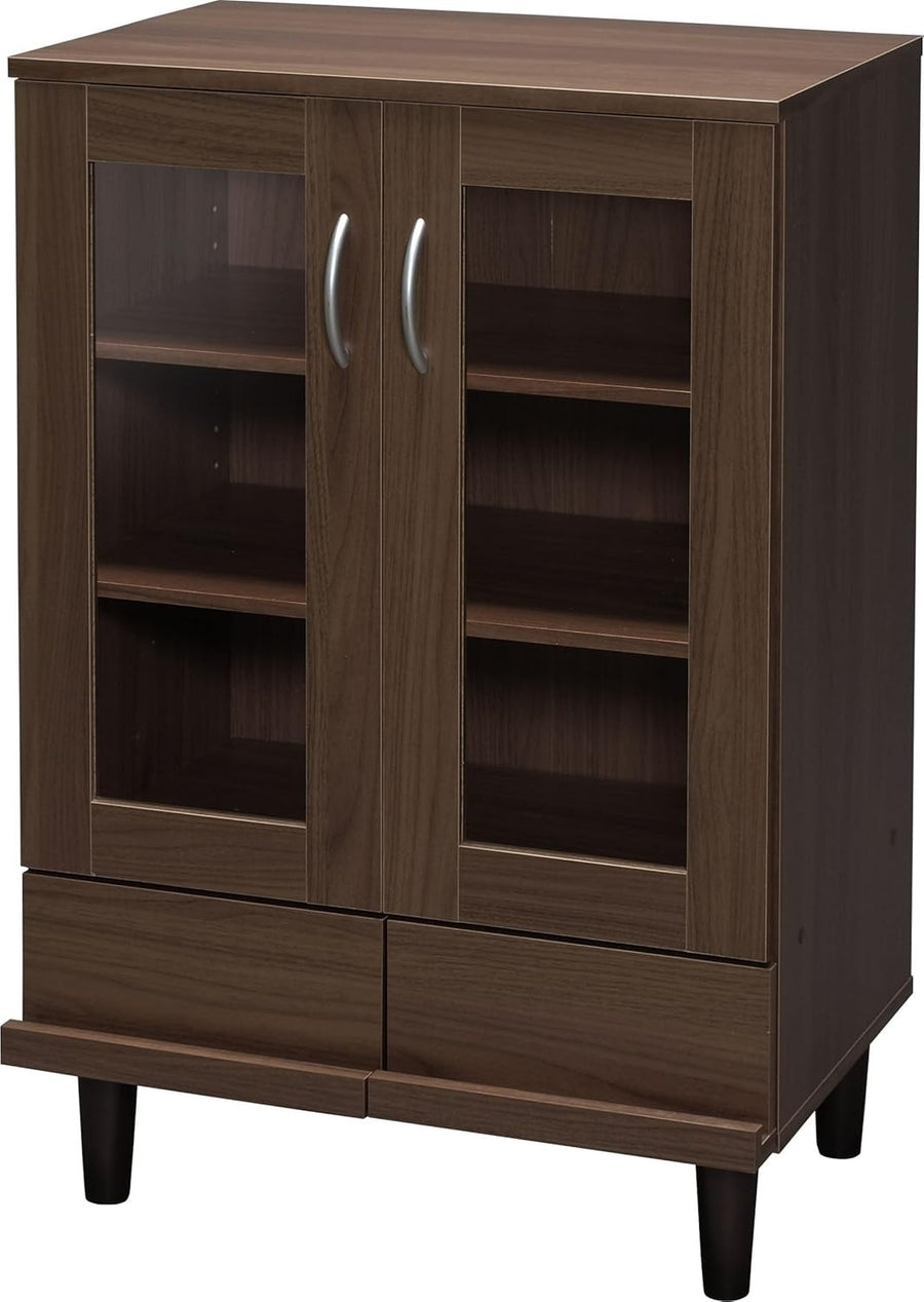 Glass Display Cabinet Wood Sideboard Storage Unit Shelves Drawers Brown