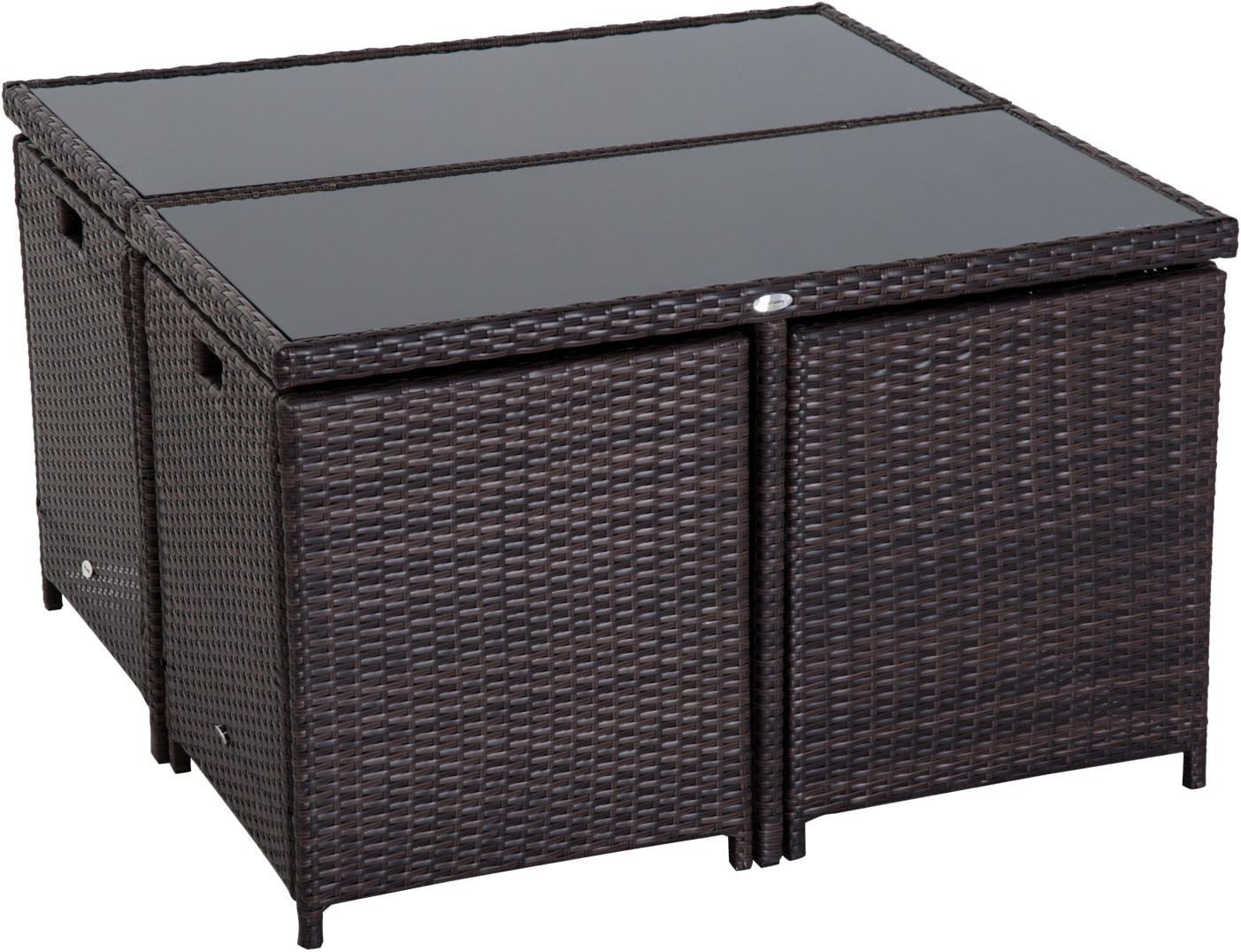9PC Rattan Outdoor Dining Set 8-Seater with Cushions & Footrests - Modern Patio