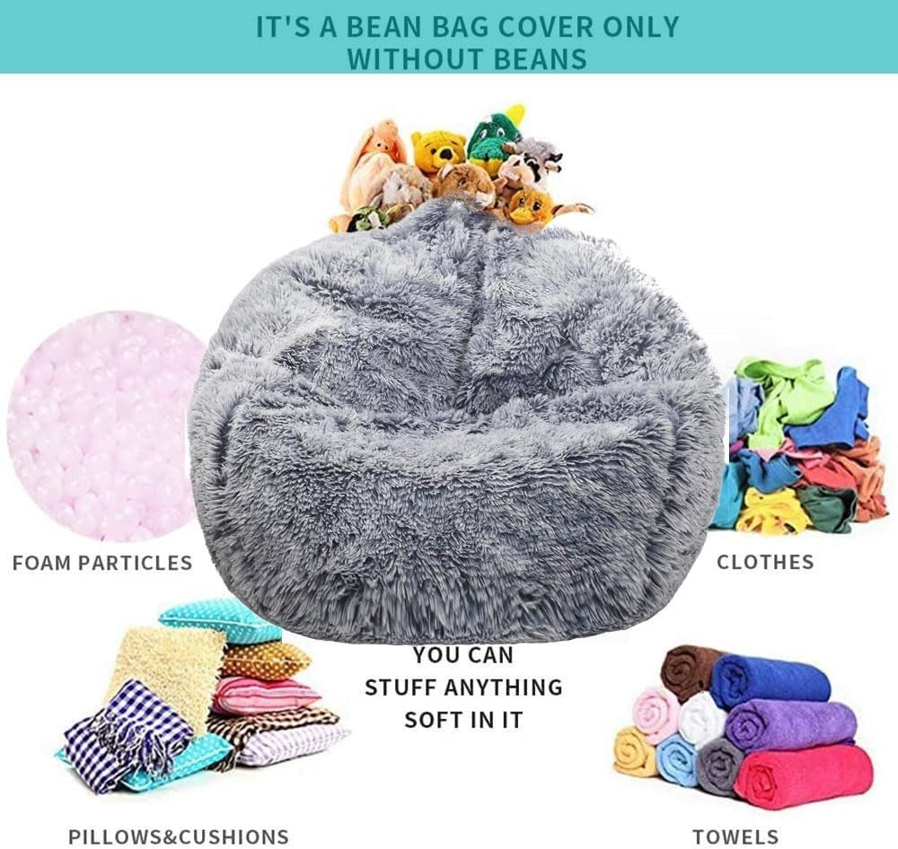 Ultra Soft Faux Fur Bean Bag Chair Cover Storage for Kids Teens Plush Toys
