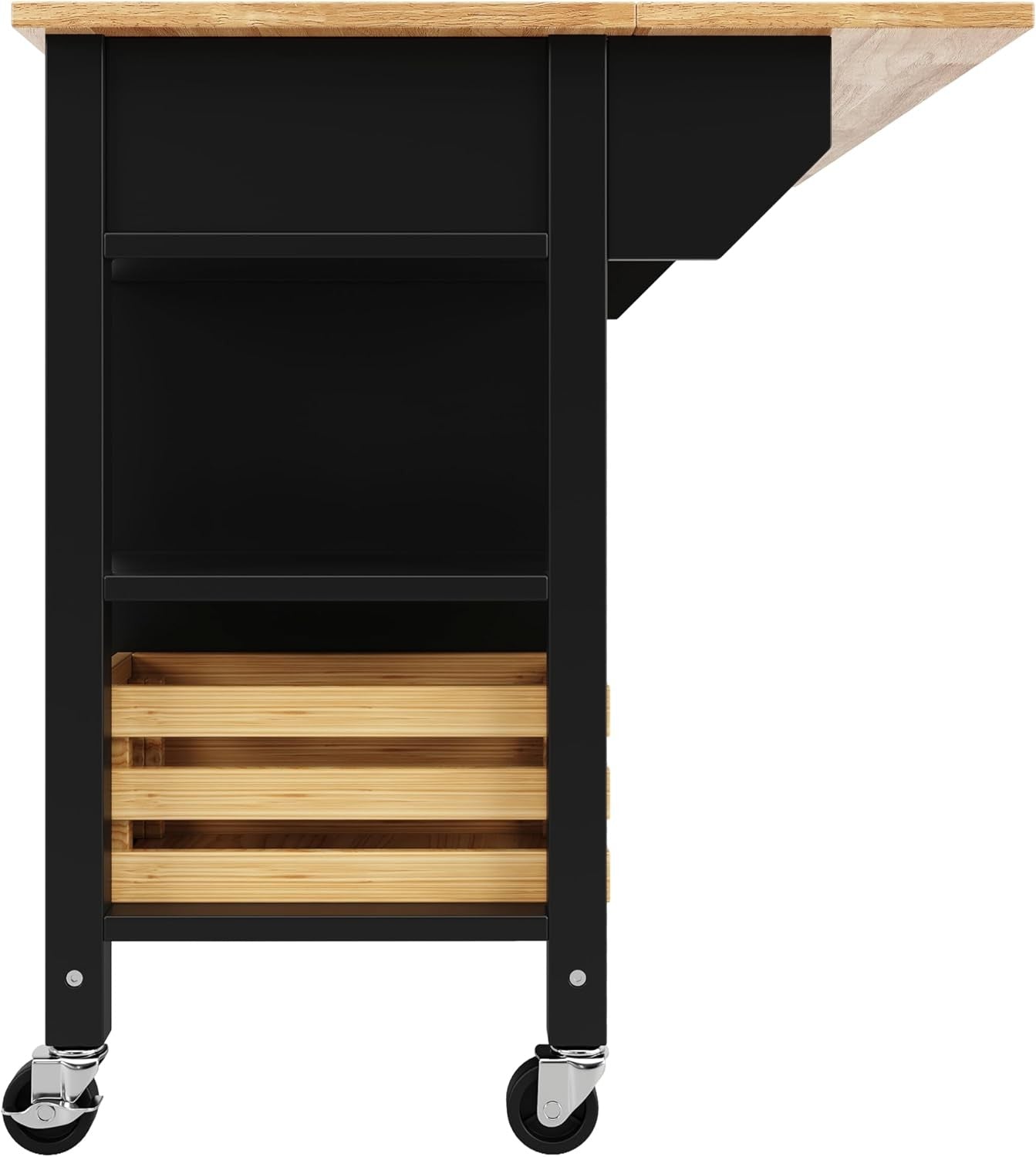 Kitchen Island Trolley on Wheels Expandable Top 3 Drawers Storage Black