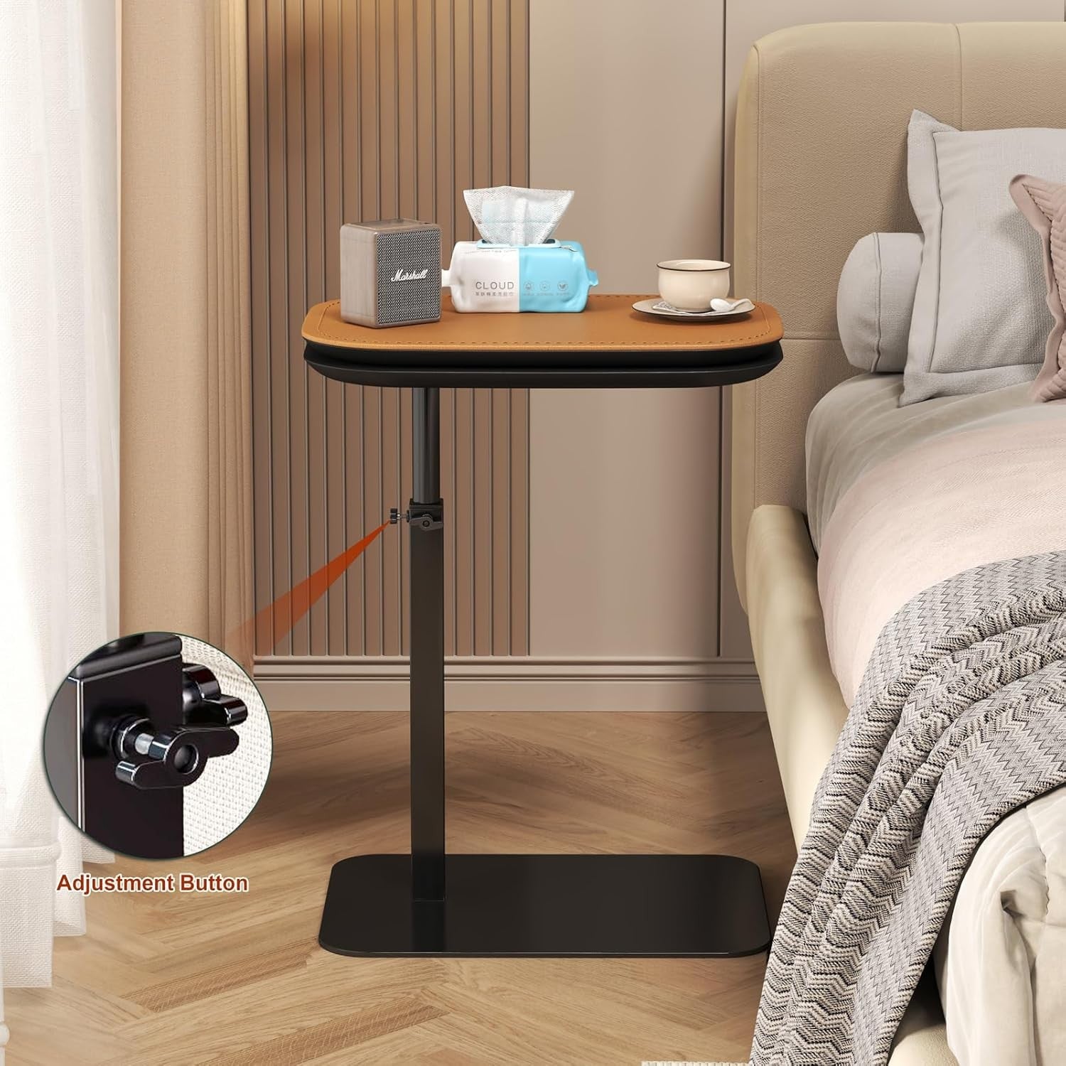 Adjustable C Shaped Side Table Bed Sofa Laptop Tray Height Adjustable