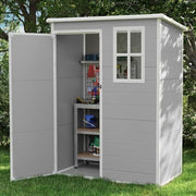 Plastic Garden Shed 5x3FT Outdoor Storage with Lock, Window & Floor Grey White