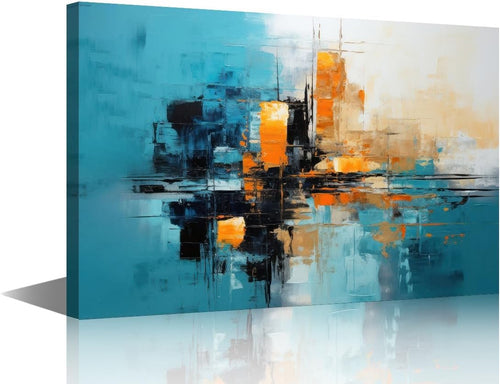 Blue Orange Abstract Canvas Wall Art 24x36in Framed