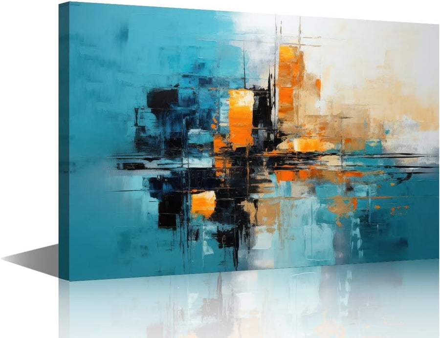 Blue Orange Abstract Canvas Wall Art 24x36in Framed