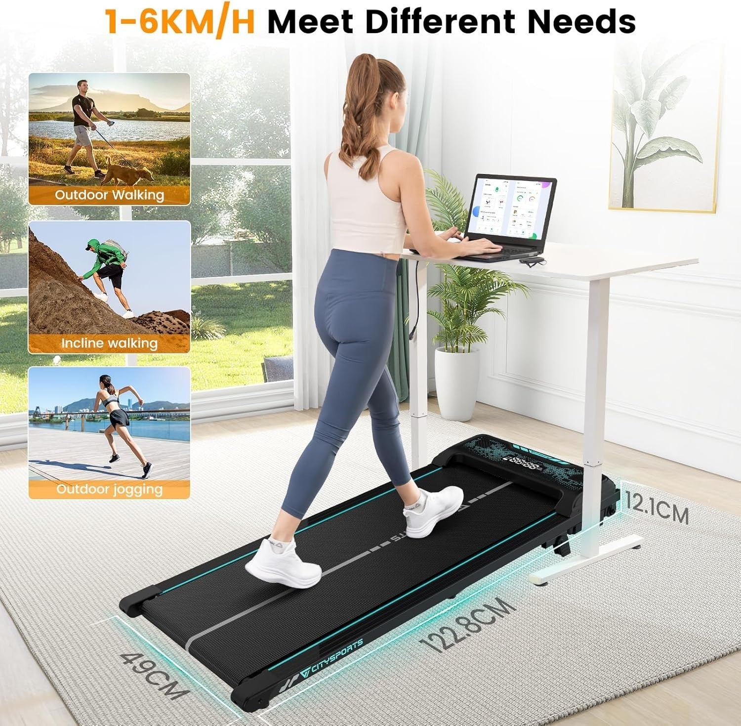 Under Desk Treadmill 1-6KM/H Incline Fitness Walking Running LED Display