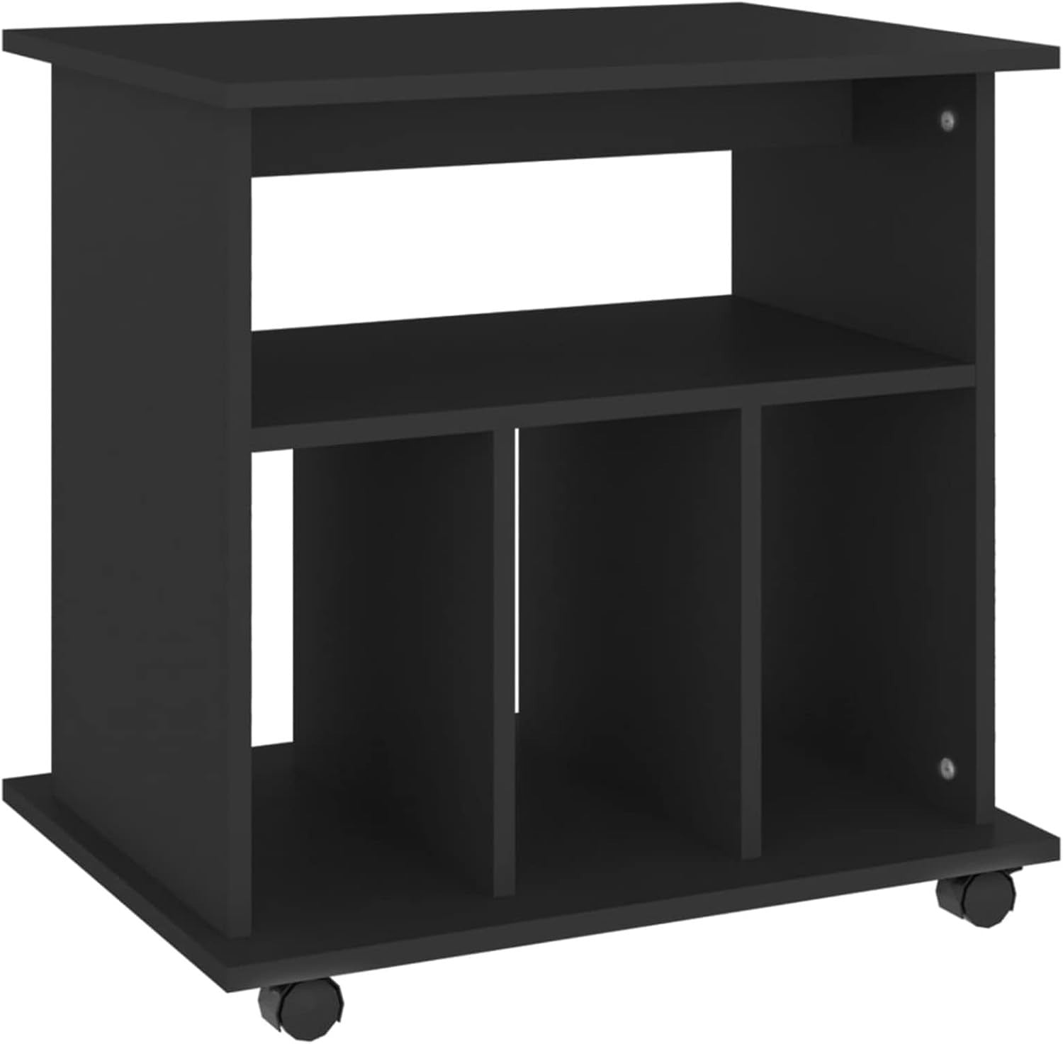 Black Rolling File Cabinet Wooden Under Desk Storage Printer Stand