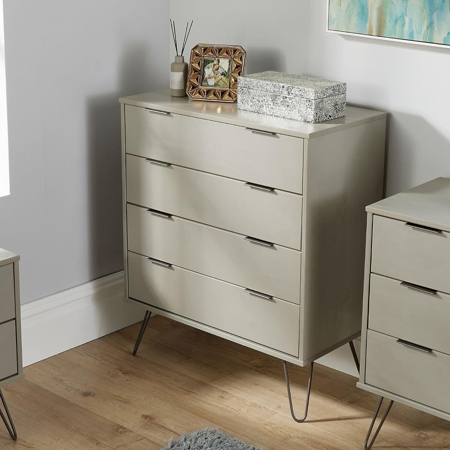 Industrial Grey Wooden Chest of Drawers - 4 Drawer Bedroom Storage Unit