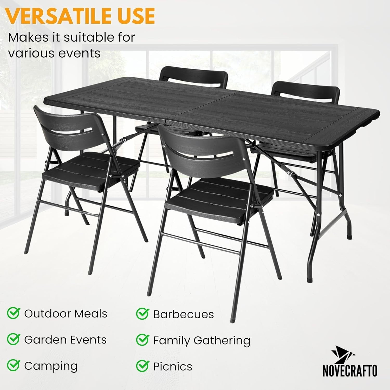 6ft Folding Table & 4 Chairs Set – Indoor/Outdoor, Space-Saving, Durable