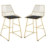 2x Gold Bar Stools Velvet Seat Counter Height Kitchen Breakfast Chairs