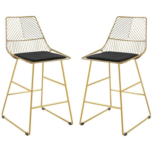 2x Gold Bar Stools Velvet Seat Counter Height Kitchen Breakfast Chairs