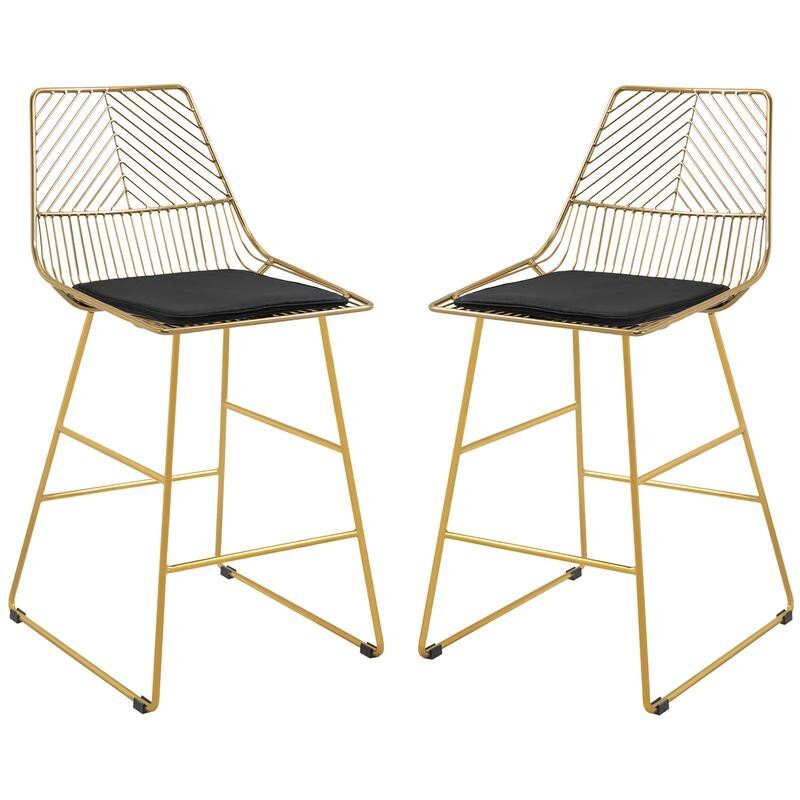 2x Gold Bar Stools Velvet Seat Counter Height Kitchen Breakfast Chairs