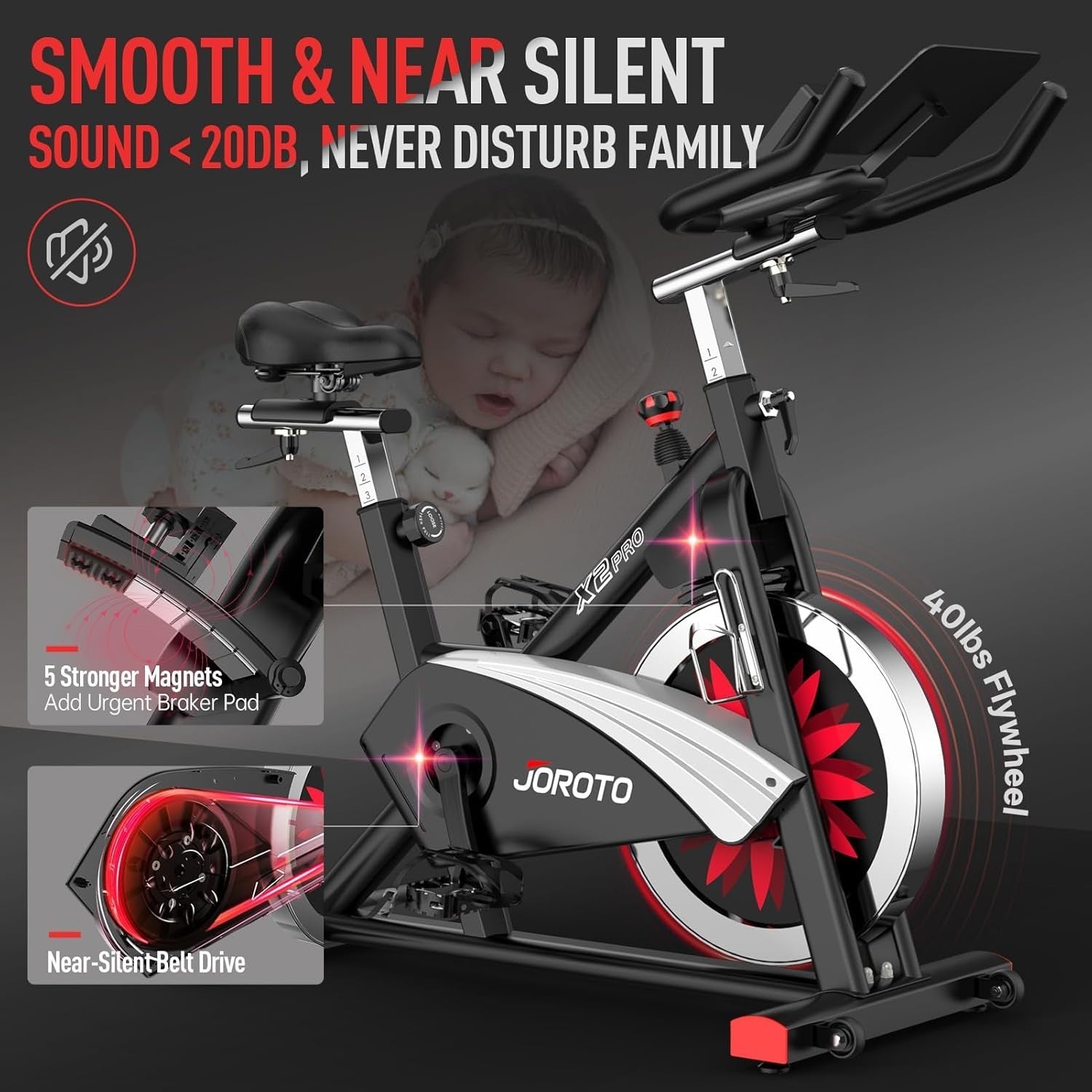 Magnetic Resistance Spin Bike w/ LCD Monitor, 18kg Flywheel & Belt Drive 160kg