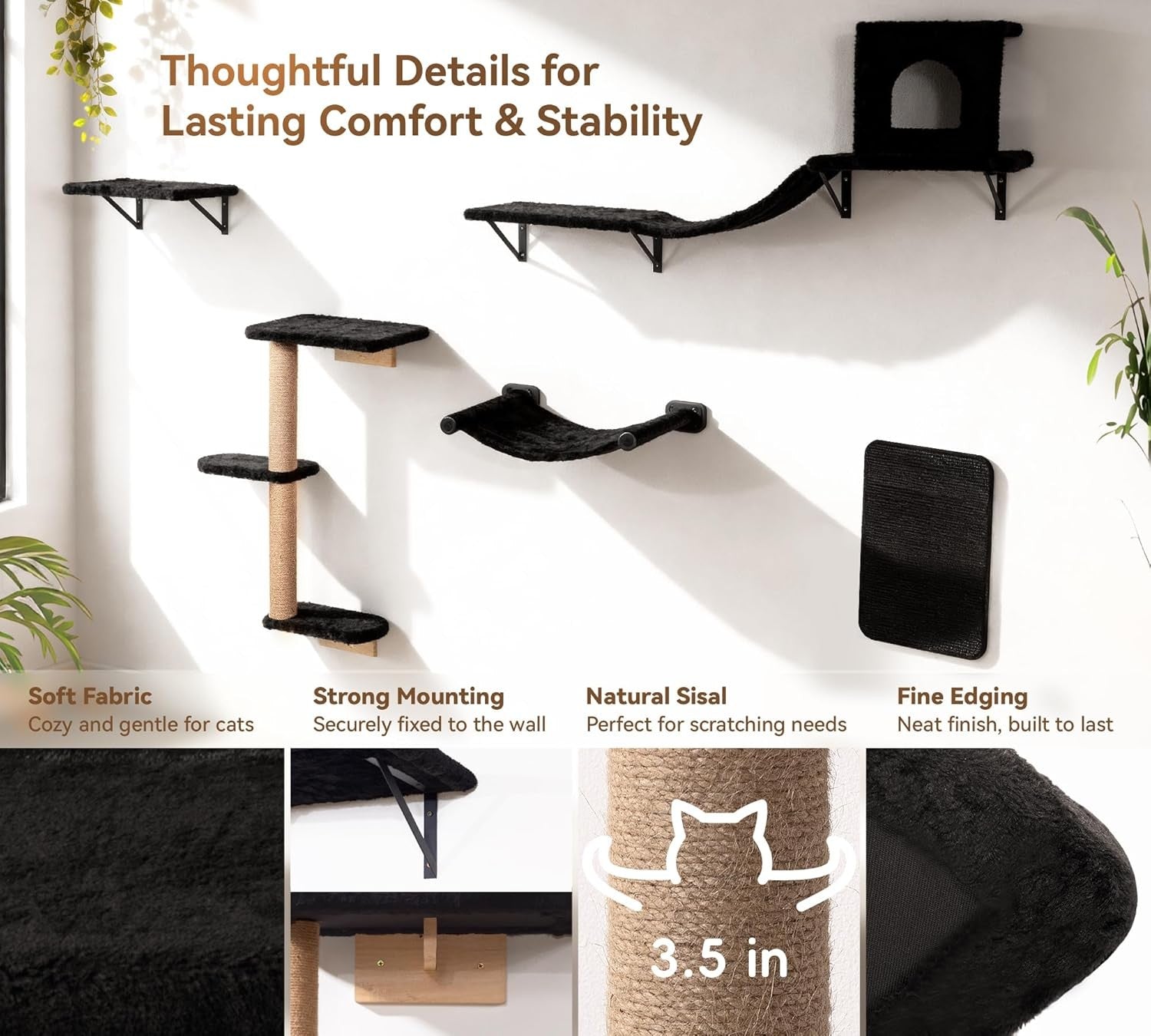 Cat Wall Climbing Set 5in1 Wall Mounted Shelves Scratcher Hammock House