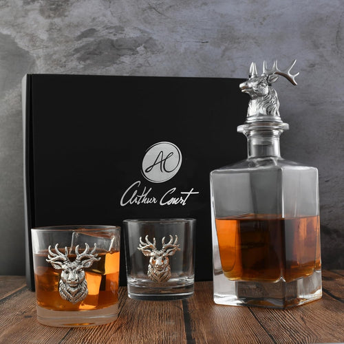 Luxury Elk Decanter Set 750ml with 2 Old Fashioned Glasses | Premium Bar Gift