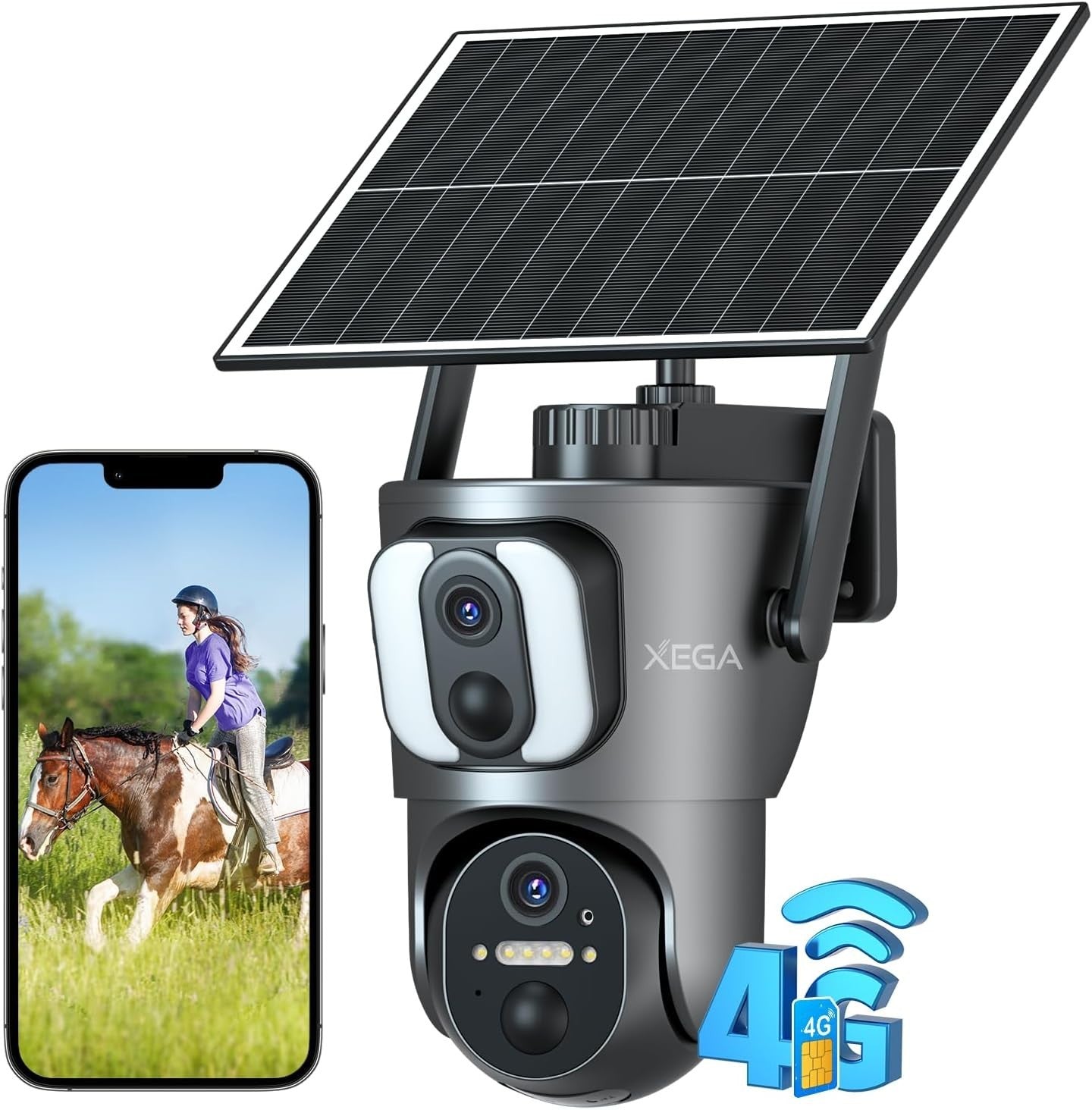 4G LTE Solar Security Camera Dual Lens PTZ 2K HD CCTV No WiFi