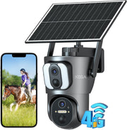 4G LTE Solar Security Camera Dual Lens PTZ 2K HD CCTV No WiFi