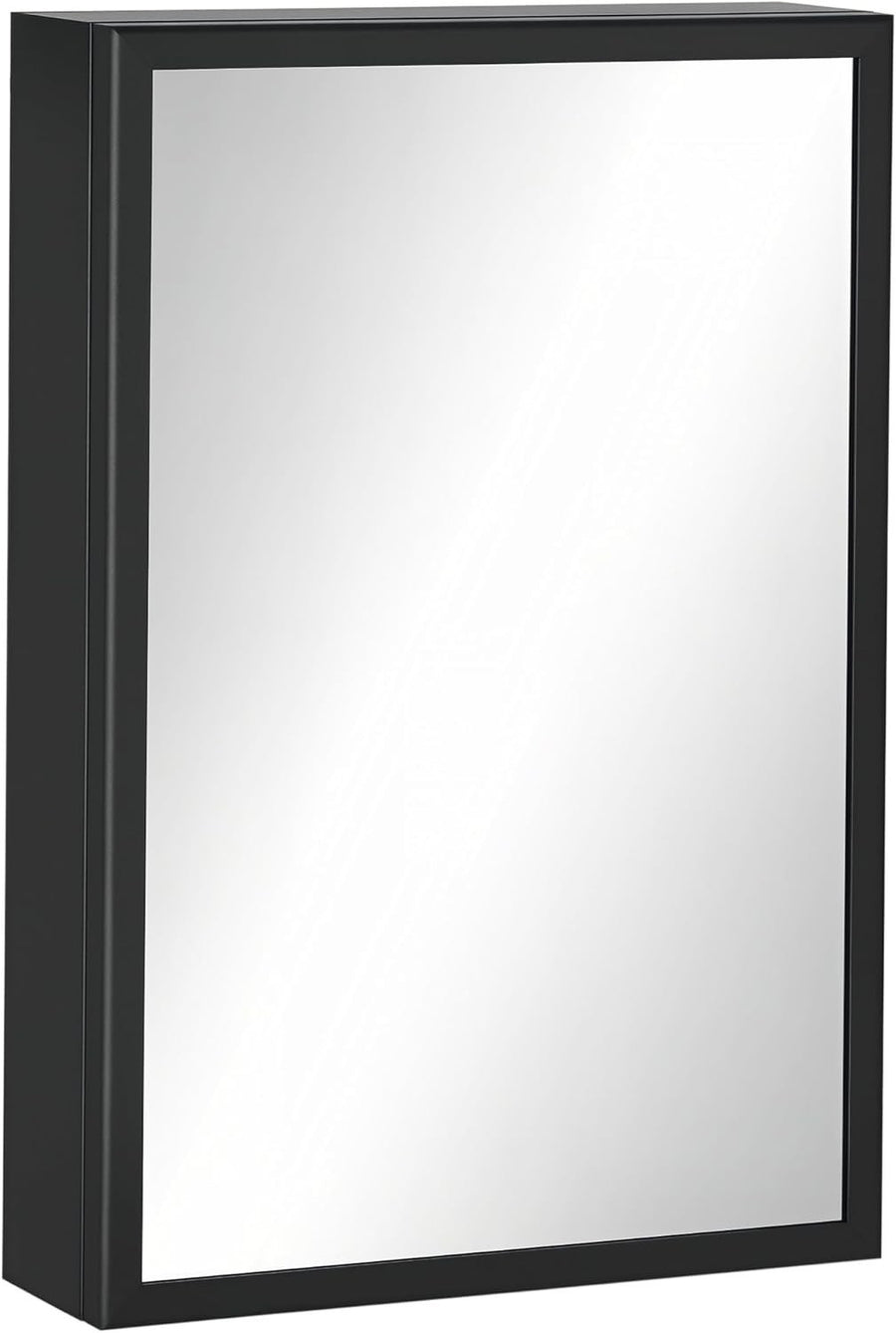 Wall Mounted Bathroom Mirror Cabinet with Storage Shelves, 60cm Black
