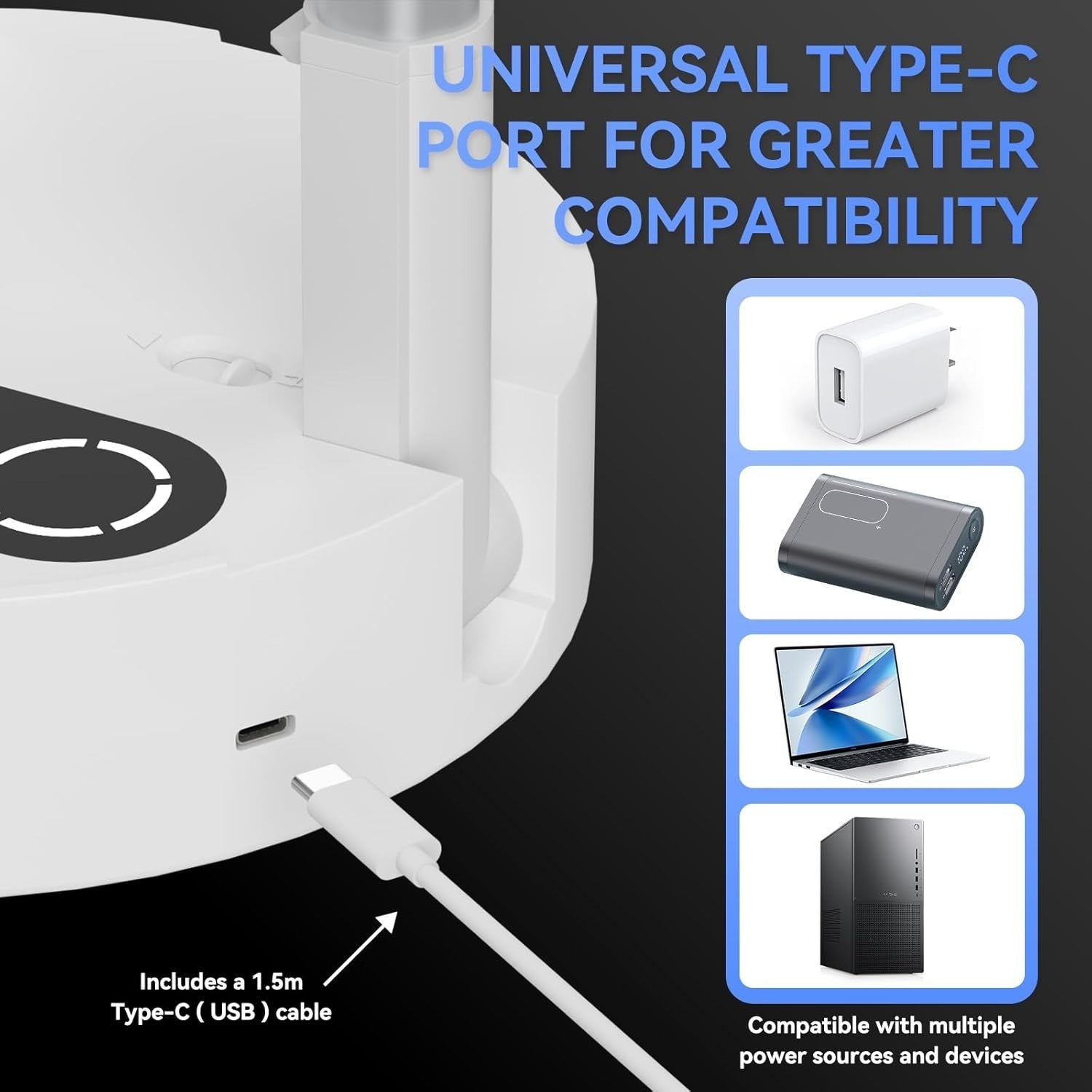 9.5" Portable Standing Fan – Rechargeable Folding Desk & Floor Fan White 4 Speed