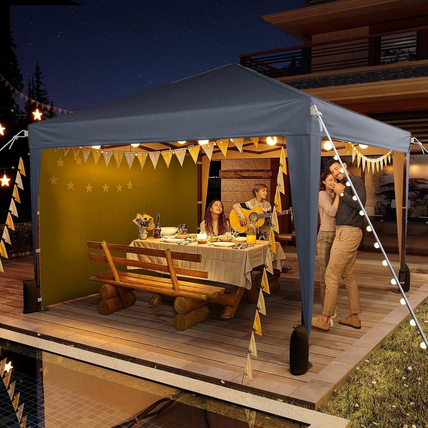 3x3m Dark Grey Pop-Up Gazebo with Sides Waterproof Steel Frame Party Tent