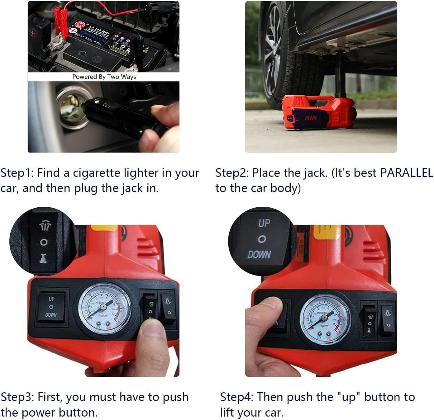 5 Ton Electric Hydraulic Car Jack 12V 4-in-1 Lift Kit with Air Pump 5.9–17.7"