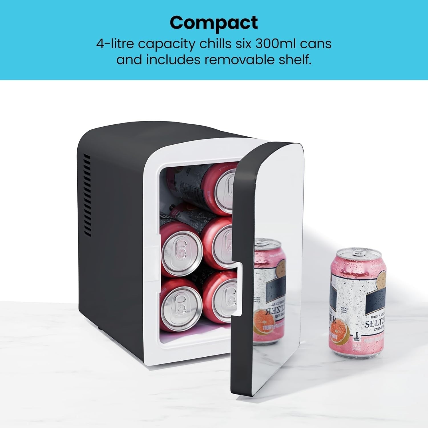 4L Mini Fridge Mirrored Black Cooler & Warmer Portable Desk Cosmetic