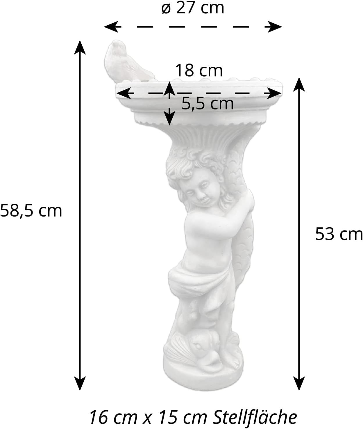 Boy with Large Stone Bird Bath Garden Ornament 54cm Frost-Proof Statue