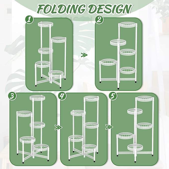 5 Tier White Metal Plant Stand Indoor Outdoor Corner Tall Flower Display Rack